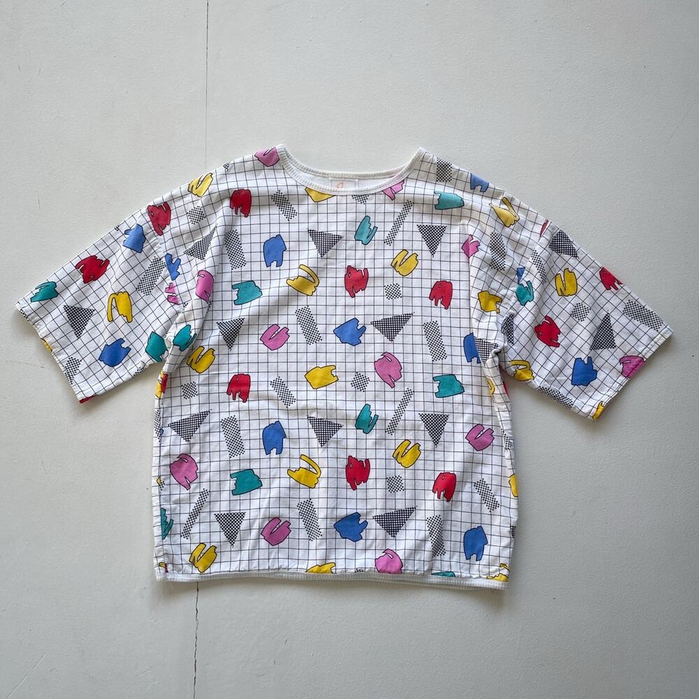 Vtg 80's New Wave Memphis Group Patterned Top / Sz / EBER Arty Abstract Boxy